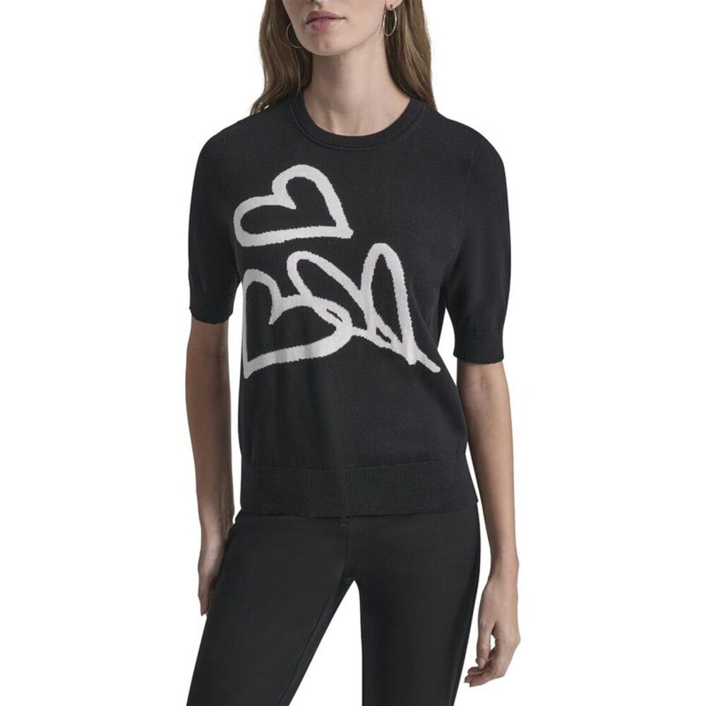 Dkny Womens  Graffiti Hearts Sweater, Black